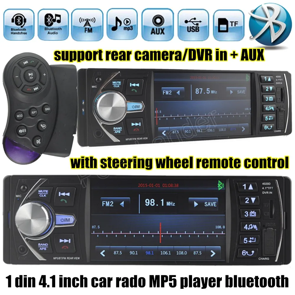 New 4.1'' inch car radio Support rear camera USB TF AUX in radio with steering wheel remote control 1 din car audio stereo MP5
