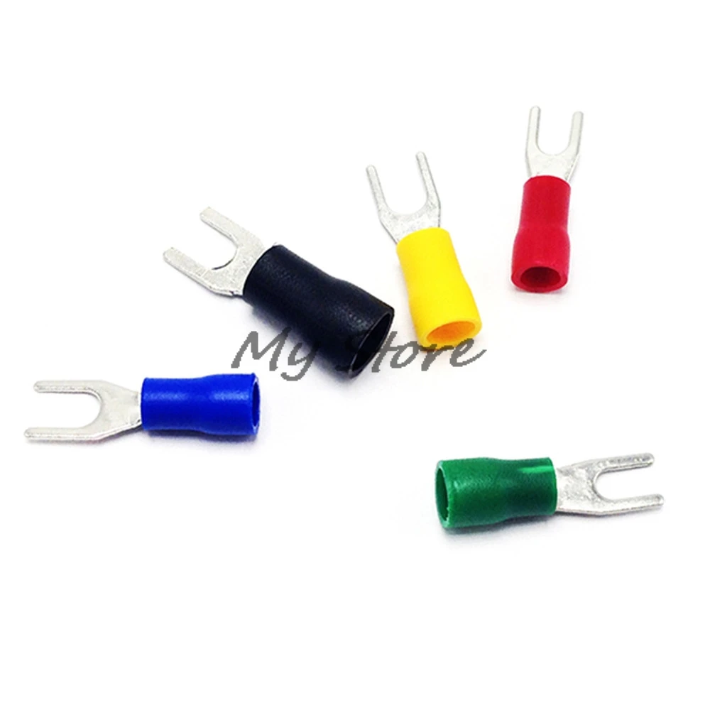 

100PCS SV1.25-3.2 SV1.25-4 SV1.25-5 SV1.25-6-8 Red Furcate Fork Spade 22~16AWG Wire Crimp pressed terminals Cable Wire Connector
