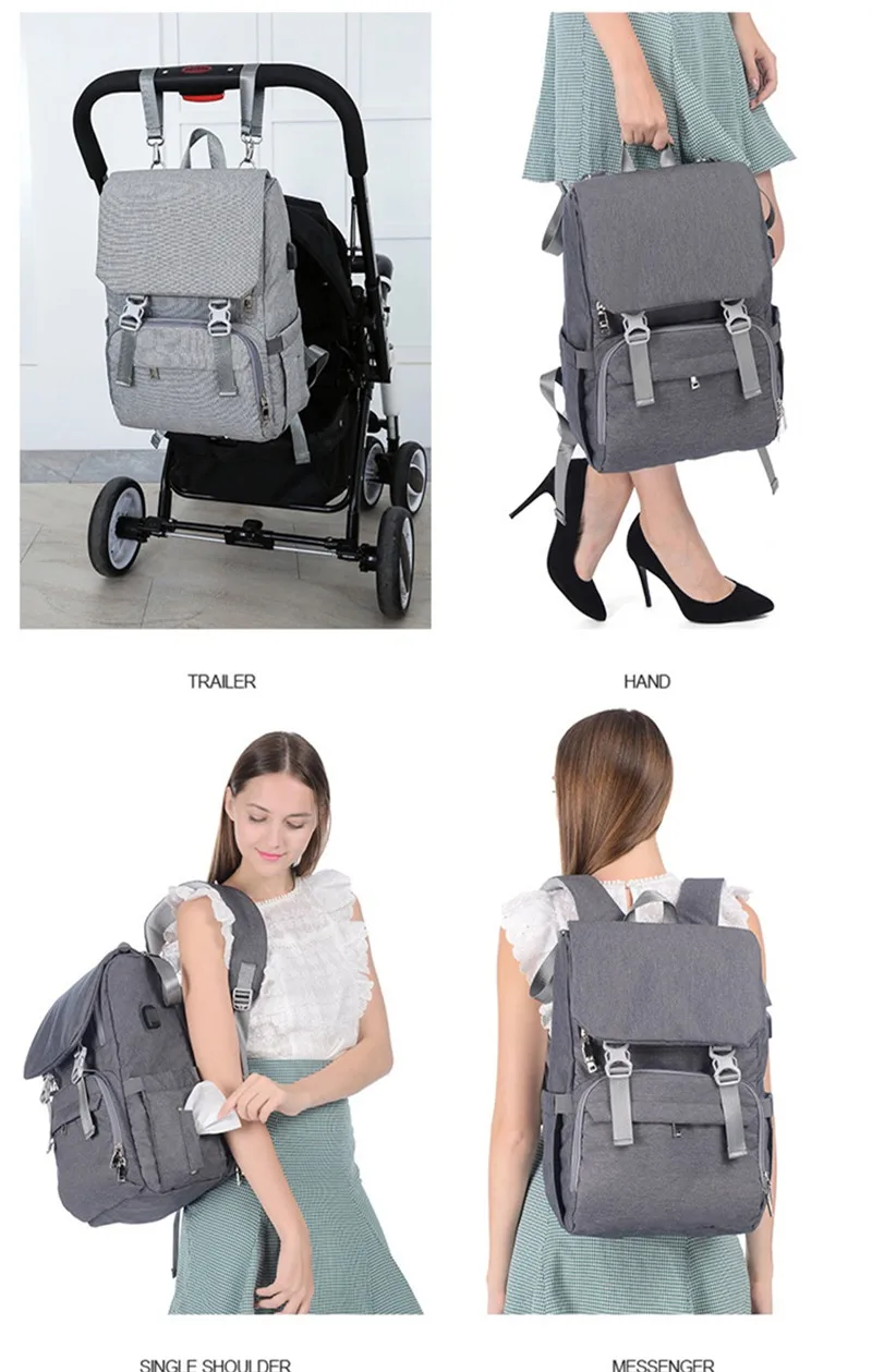 Shoulder Mummy Bag Multifunction USB Large Capacity Diaper Bag Mom Bag08