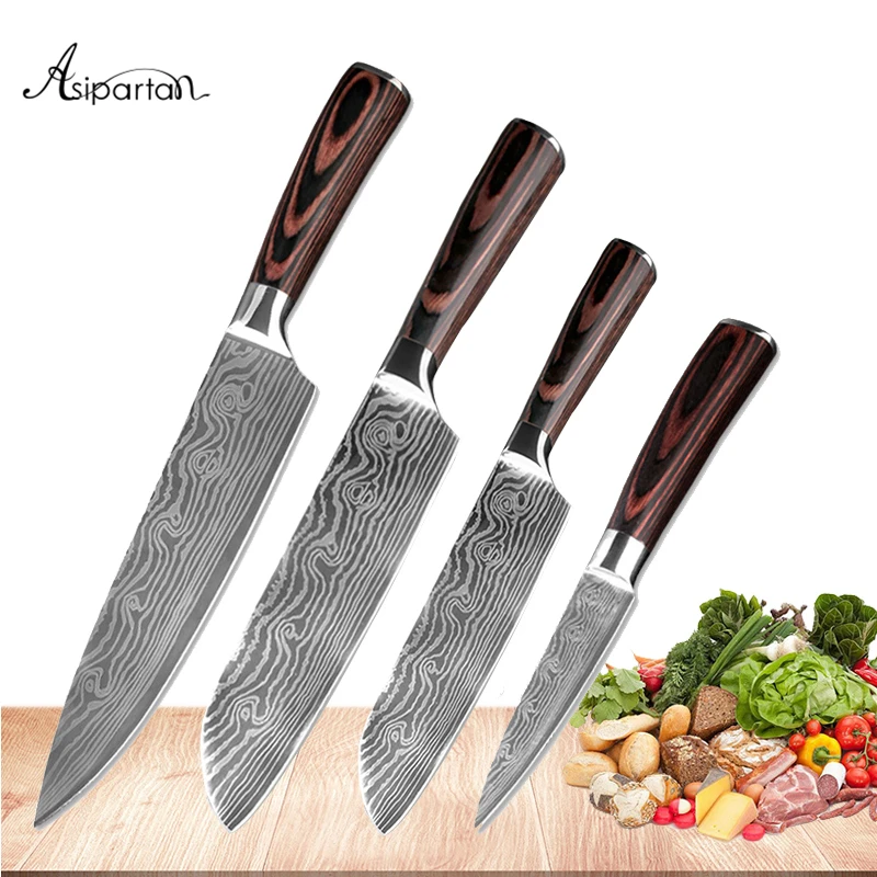 Asipartan 3 5/5 5/7/8 дюймов Кухня Ножи принадлежности для шеф повара ножей 7CR17 имитация