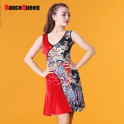 Сексуальная танцевальная платья для дам Цветочный принт оригинальный бархатный костюм Для женщин Бальные Чача квадратный Танго Arena одежды