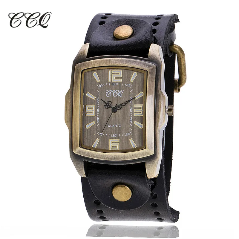 CCQ Brand Vintage Cow Leather Bracelet Men WristWatch Casual Luxury Roman Number Quartz Watch Relogio Masculino