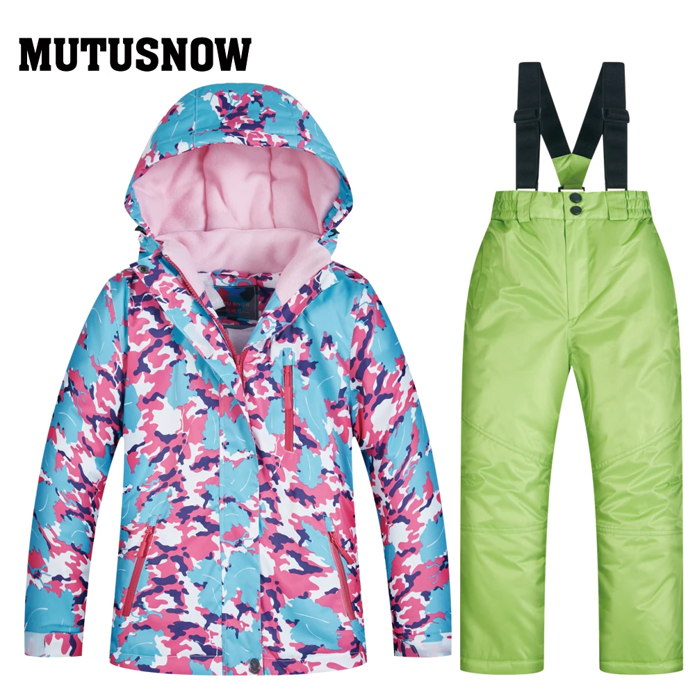 MUTUSNOW 2019 فتاة بدلة تزلج للماء صامد للريح تزلج على الجليد محاولة الدافئة الحرارية طفل مقنعين الأطفال الصغار الملابس زي مجموعة