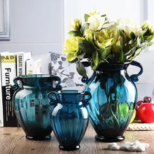 Модная ваза из голубого стекла, гидропоники, сушеные цветы, винтажный обеденный стол, столешница, украшение для цветочной раковины