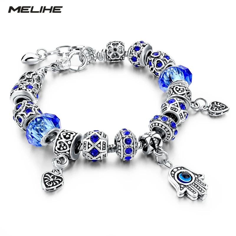 

MELIHE Fashion Hamsa Charms Bracelet For Women Evil Eye Beads Diy Bracelets Bangles Female Jewelry Pulseras SBR150269