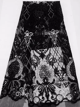 

2019 Hot fashion style black gold cord sequins emboidery lace fabric wedding/evening dress fabric for women men