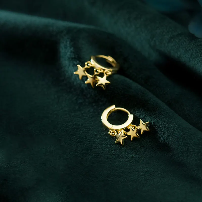 Модные женские серьги-кольца Huggie с кисточками в виде звезд и 925 пробы, серебряные серьги, кольца для ушей, круглые обручи, подвески, ювелирные изделия для ушей
