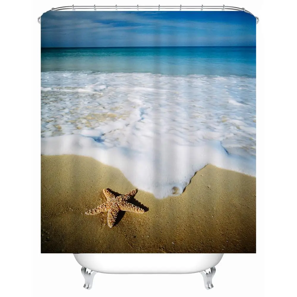 

Starfish and Beach fabric Custom Bathtub Bathroom Products Shower Curtain Liner With 12 Hooks Waterproof and Mildewproof AP11G
