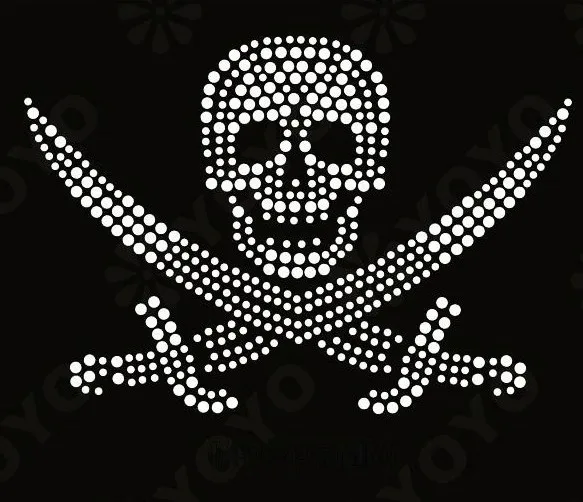 2pcs/lot Skull Rhinestones designs iron on transfer