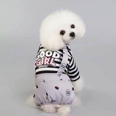 Весенне-осенняя собачья одежда в полоску, комбинезон для собак, одежда для пар, полосатая рубашка, штаны с принтом на лямках для средних и маленьких щенков, 10А - Цвет: Серый
