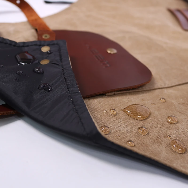 WEEYI Barber Apron Men Women Waxed Canvas Apron For Hairdresser Leather Pockets Unisex Vintage Salon Apron delantal peluquera