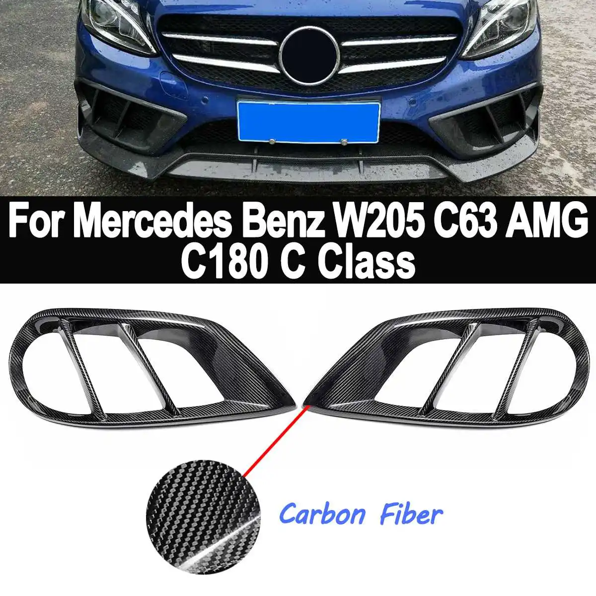 Parachoques delantero Parrilla de ventilación de aire de fibra de carbono de la luz de niebla de adornos para Mercedes para Benz W205 C43 para AMG 2015 -2018 piezas exteriores Parachoques delantero Parrilla de ventilación de aire de fibra de carbono de la luz de niebla de adornos para Mercedes para Benz W205 C43 para AMG 2015 -2018 piezas exteriores