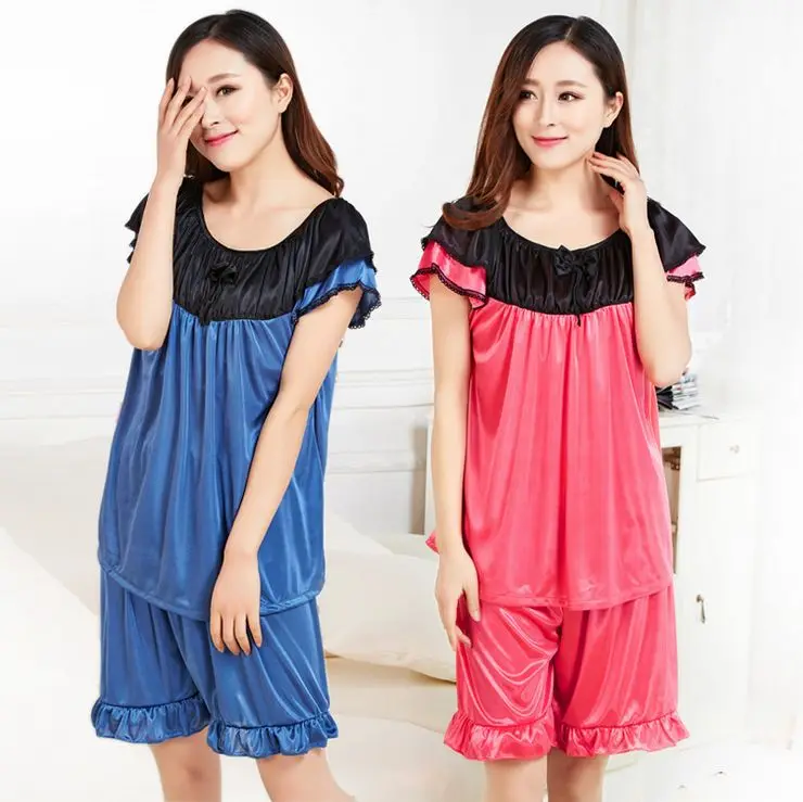 Woman Pajama Pijamas Para As Mulheres Women's Solid Color Short Sleeve