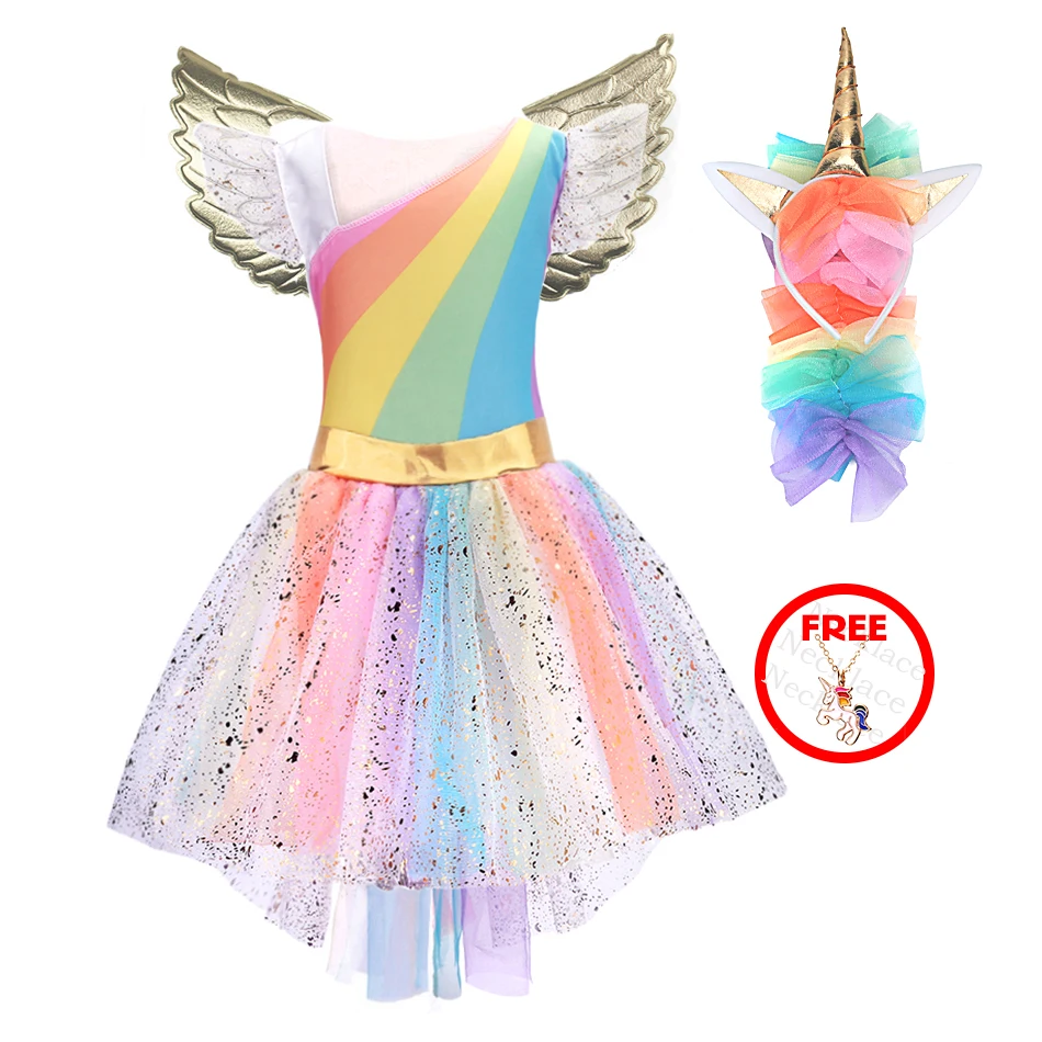 

Girls Unicorn Costume Princess Dress New 2019 Girls Prom Cosplay Dress With Headband Summer Dresses for kids Girls