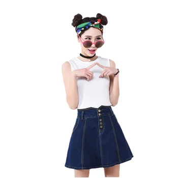 

2019 New Women Denim Skirt Summer Large size Fat MM High waist Skirt Spring Female Personality Vintage Denim Skirt JIA144