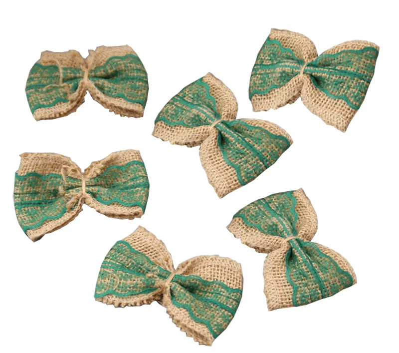 Hot 1pcs Natural Jute Twine Bow Tie with lace Wedding Birthday Party