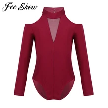 Детские балетные и гимнастические трико для девочек с открытыми плечами и длинными рукавами с вырезом сзади, детский комбинезон, боди, Комбинезоны