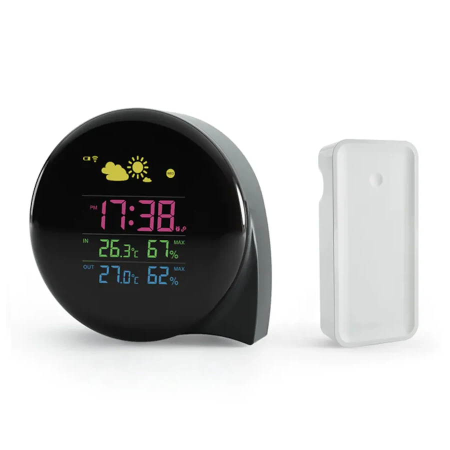 

Comma Clock Weather Station Outdoor Indoor Weather Forecast Thermometer Hygrometer Temperature Humidity Clock With Sensor