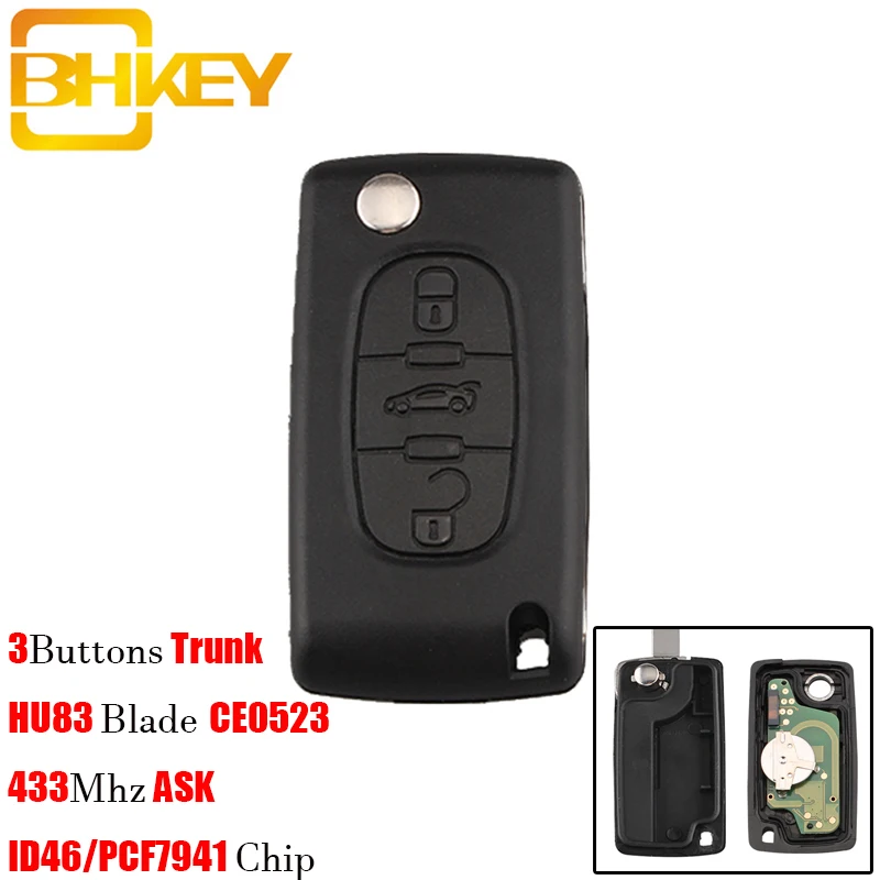 BHKEY Remote Car Key For Peugeot 207 307 308 407 607 807 Citroen C3 C4 C5 C6 C8 XSARA PICASSO 3B HU83 CE0523 | Автомобили и