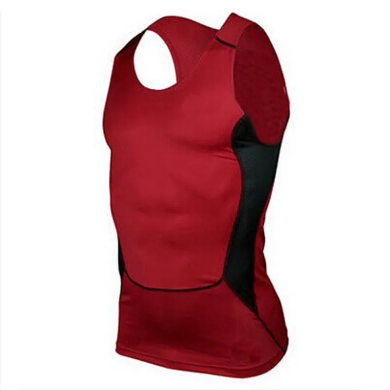 Новая мужская быстросохнущая Спортивная футболка для фитнеса компрессионная футболка без рукавов дышащие спортивные лосины - Цвет: Красный