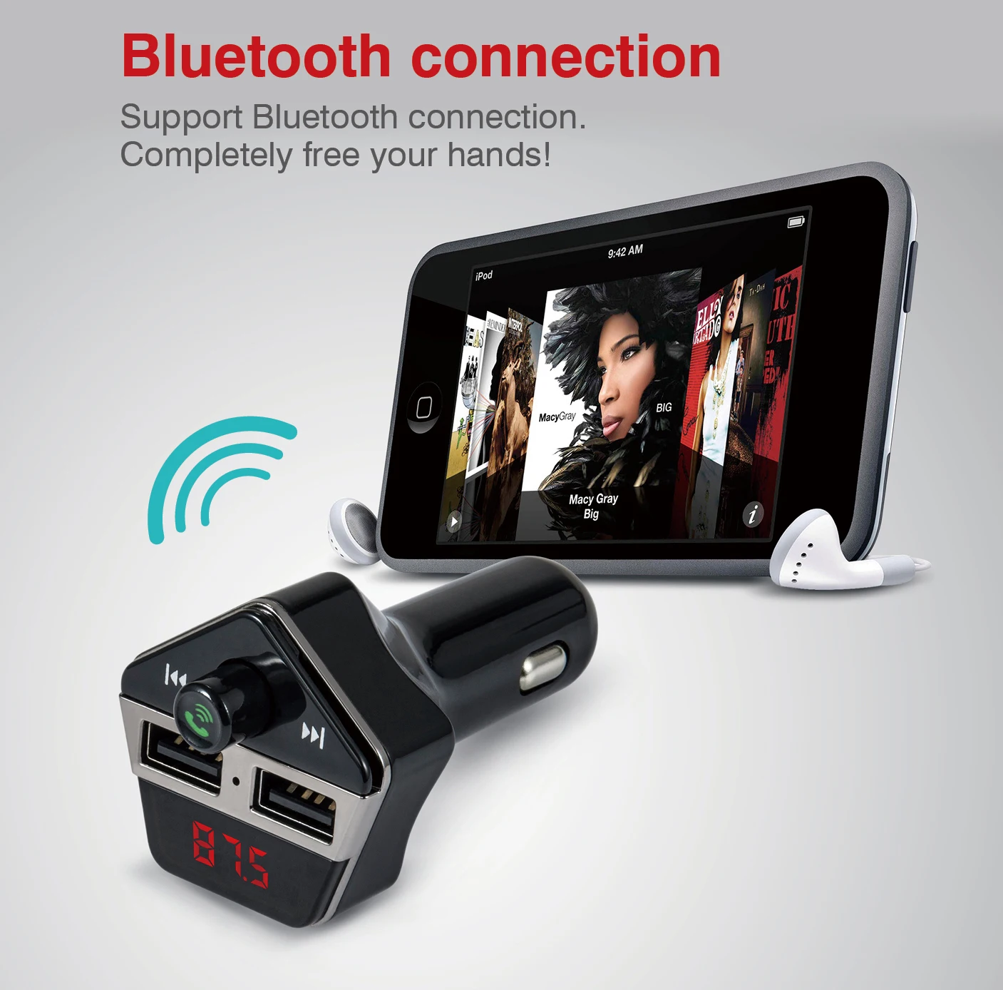 Передатчик FM Bluetooth Handsfree автомобильный комплект Автомобильный mp3 плеер Transmisor FM модулятор двойной USB порт 2.1A+ 1A быстрое зарядное устройство выход