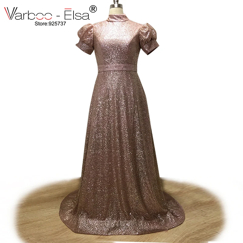 VARBOO_ELSA/платье для выпускного вечера с открытой спиной vestido de festa вечерние платья с пышными рукавами и высоким вырезом Вечерние платья кружева до платья Ross-Gold