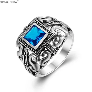 

Vintage Jewelry Blue Crystal Stone 925 Sterling Silver Ring for Women Cocktail Prom Lover Accessories Gift R1400