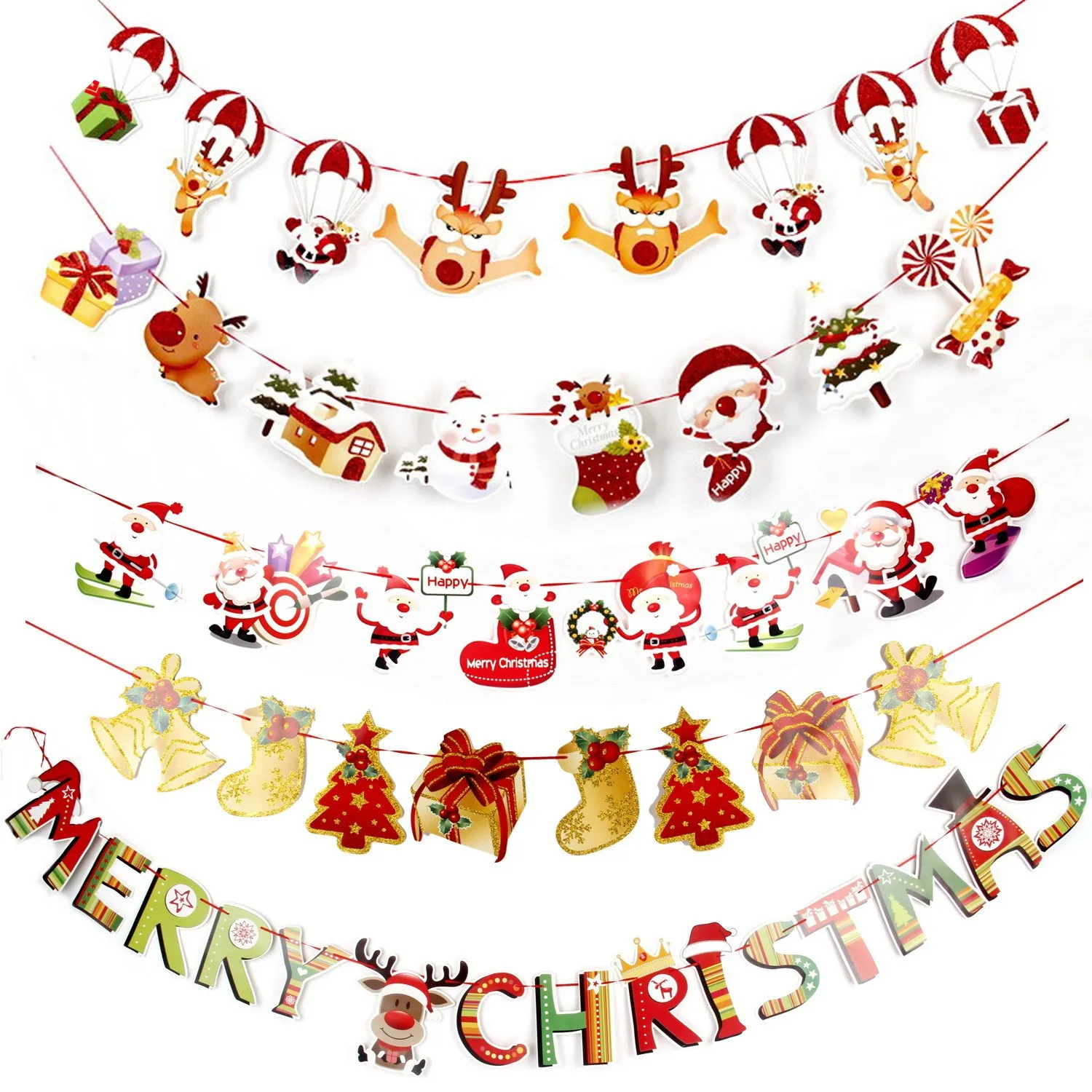 

Christmas Decoration Banner Flag New Year Party Decoration Santa Snowman Parachute Flags Garlands Christmas Decor