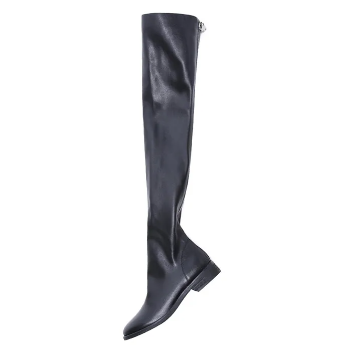 FOREADA/обувь из натуральной кожи; эластичные ботфорты на плоской подошве; сапоги до бедра; сапоги для верховой езды; осенне-зимняя обувь на молнии; Цвет Черный - Цвет: Black Synthetic Lini