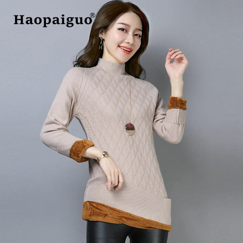 XXL Plus Size Korean Style Women Sweaters and Pullovers Fleece Thick Warm Long Sleeve Turtleneck Solid Slim Elastic Women Tops XXL Plus Size Korean Style Women Sweaters and Pullovers Fleece Thick Warm Long Sleeve Turtleneck Solid Slim Elastic Women Tops