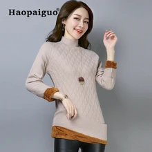 XXL Plus Size Korean Style Women Sweaters and Pullovers Fleece Thick Warm Long Sleeve Turtleneck Solid Slim Elastic Women Tops