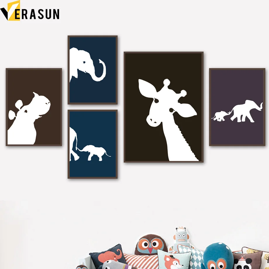 

Hippo Elephant Giraffe Bear Giraffe Minimalist Wall Art Canvas Painting Nordic Posters And Prints Wall Pictures Kids Room Decor