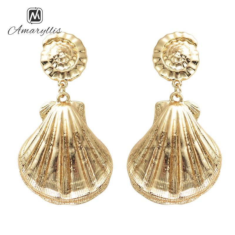 

Amaiyllis Bohemia Metal Shell Stud Earrings For Women Beach Marine life Statement Pendant Earrings Ocean Charms Earrings Brinco
