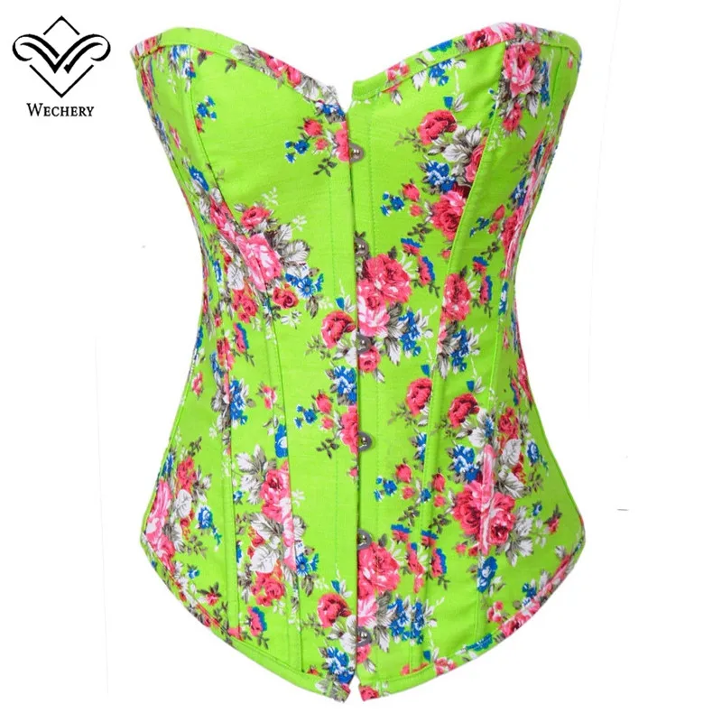 

Wechery Corsage Sexy Corselet Corsets and Bustiers Slimming Bodice Women Party Printed flower Corset Overbust Bustier Tops