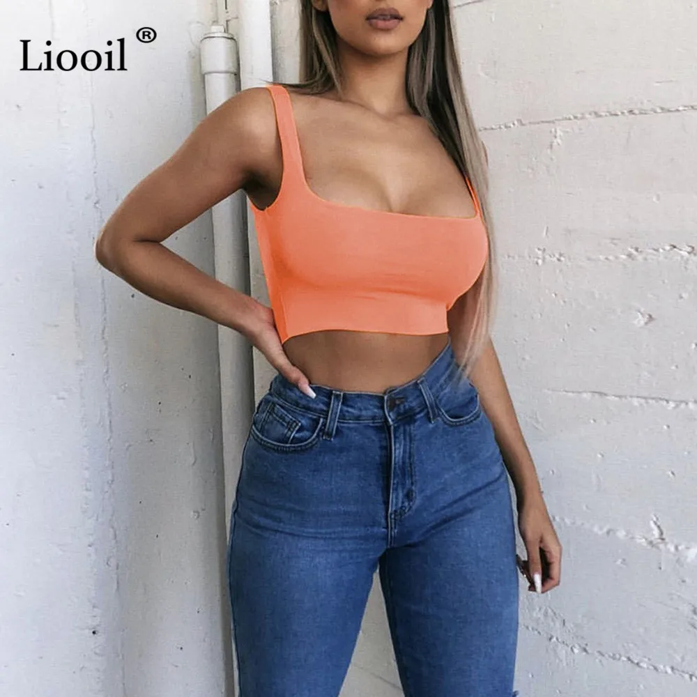 Liooil повседневное короткий топ сексуальный Bodycon безрукавки для женщин для лето модные Rave одежда без бретелек черный, белый Вечерние партии Cami Top