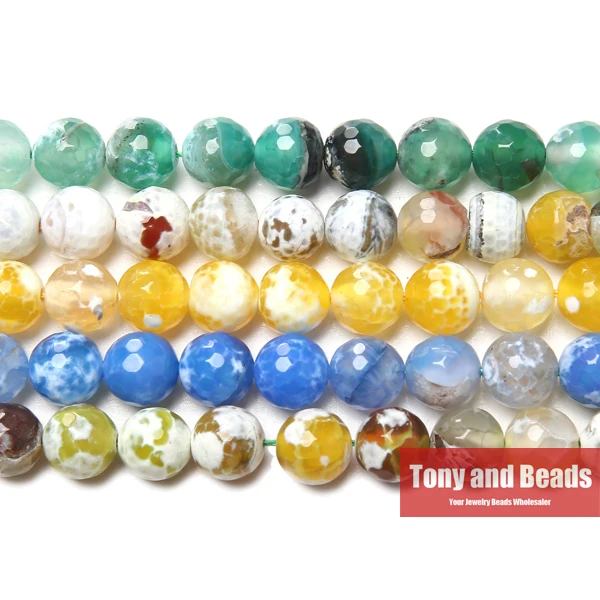 

Free Shipping 15" Strand Natural Stone Faceted Fire Agates Round Beads 10MM Pick Color For Jewelry