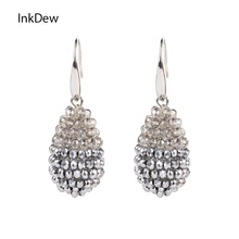 

INKDEW Two in one color Water Drop Shape Big Earrings Long Earrings Beaded Handmade Crystal Drop Earrings for Women Gift boho