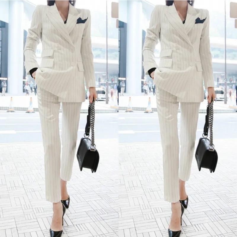 

Woman suits lady suit office suit female spring business OL temperament fashion elegant slim striped two-piece suit