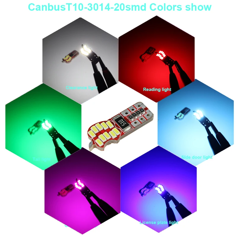 10pcs CANBUS T10 LED Light Bulb 20 SMD White Pink Ice Blue Lights ERRO FREE 194 168 W5W T10 3014 Car Led Bulbs Lamp (4)