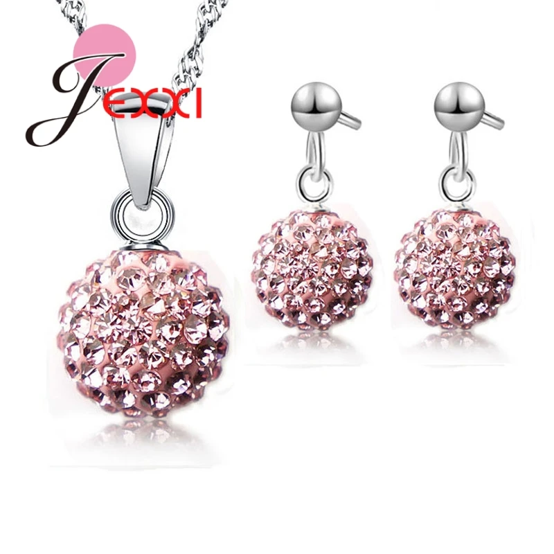 

Austrian Pave Disco Ball Stud 925 Sterling Silver Needle Earring Pendant Necklace Austria Crystal Woman Jewelry Sets New Gift