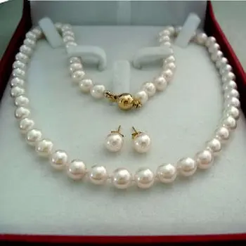 

Charming 8-9MM White Akoya Pearl Necklace Earring Set Wonderful Nobility Fine Wedding Jewelry Lucky Women's