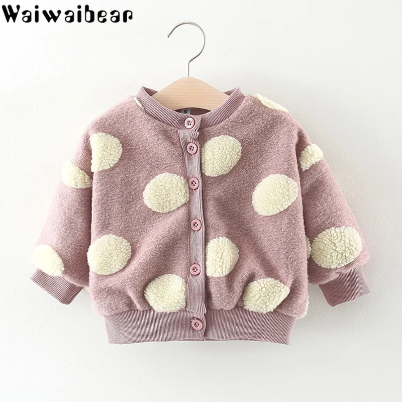 

Waiwaibear Baby Children Girls Coats Infants Dot Polka Fleece Princess Kids Jacket Coat Cardigan Outwear Girls Toddler Clothes