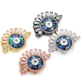 

Metal Copper Micro Pave CZ Evil Eye connector Beads,Abalone Shell Evil Eye beads Forbracelet connector charm Jewelry Making