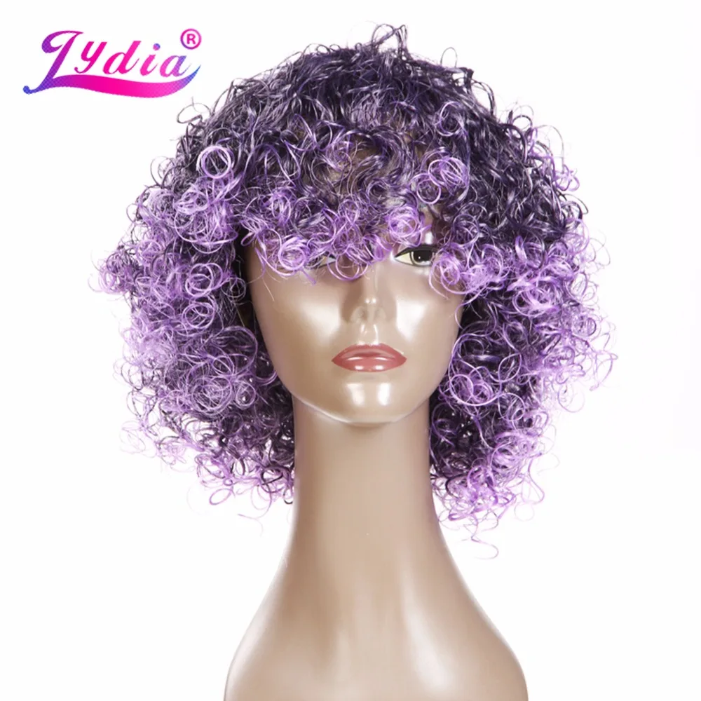 Lydia Synthetic Wigs Afro Kinky Curly Wig T1B/Purple Short Women Wigs
