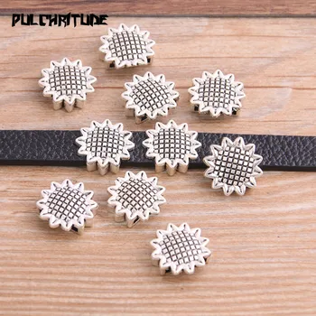 

10pcs Silver Sunflower Wheel Spacers Adapters Slider Spacer Jewelry Material Spacers For Jewelry Making For 10mm Leather Cord