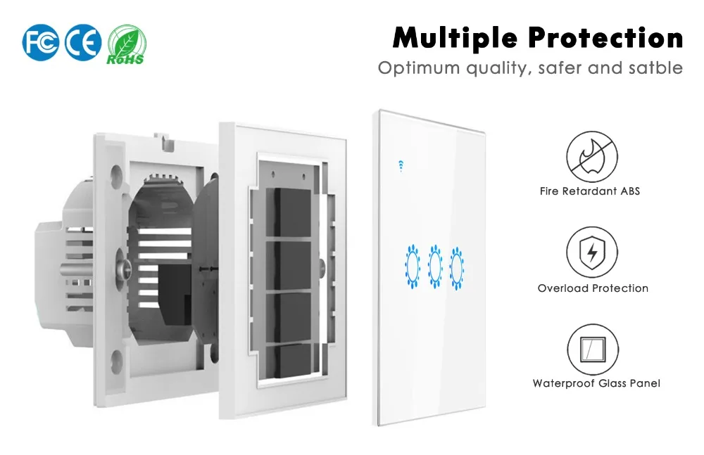 Умный Wifi настенный сенсорный переключатель 1 2 3 банда стеклянная панель настенный светильник переключатель стандарт ЕС/Великобритания белый Ewelink Поддержка приложения Alexa Google Home
