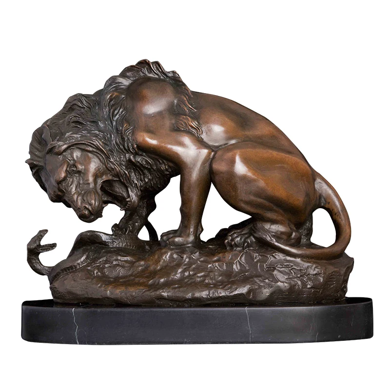 

Office table decoration bronze lion fighting with snake figurines statue sculpture for sale