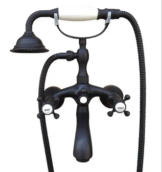 

Black Oil Rubbed Brass Double Cross Handles Wall Mounted Claw Foot Bathroom Tub Faucet Mixer Tap With Handshower mtf566