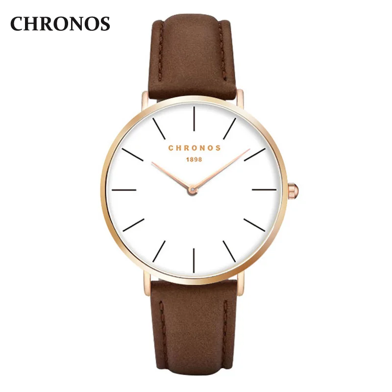 Часы Chronos 1898 мужские Роскошные повседневные женские кожаные кварцевые часы цвета