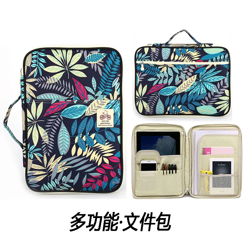 

New Pattern Leaf More Function File Pencil Bag Briefcase Zipper Will Capacity Portable Ipad Accept Package